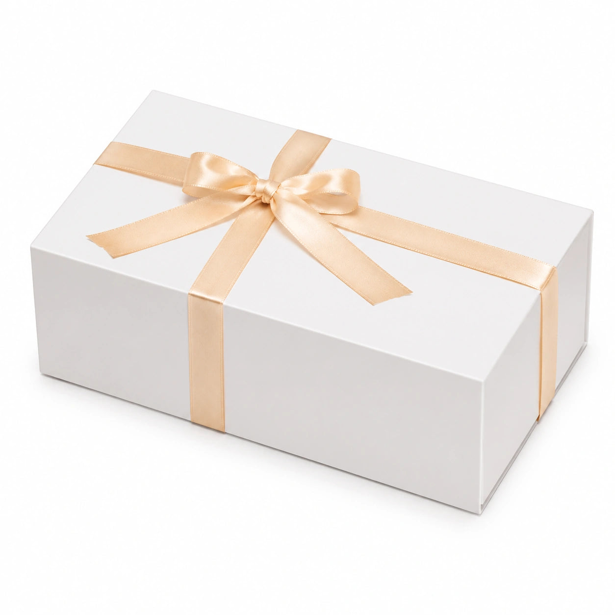 Geschenkbox 30 x 20 x 10 cm aus Karton Weiß/Champagner mit Satinschleife für Geschenke elegant