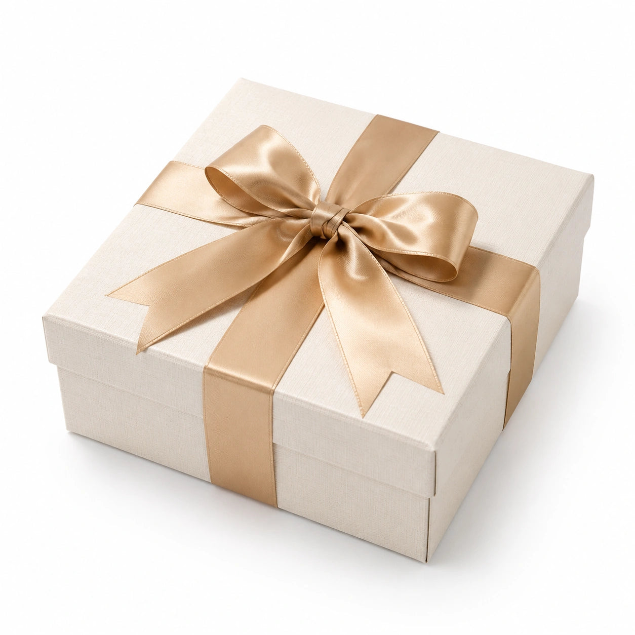 Geschenkbox 20 x 20 x 8 cm Karton Creme Gold mit Schleifenband dekorativ