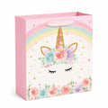 Geschenktüte 32 x 26 x 12 cm aus Papier Rosa mit Einhornmotiv und Tragegriffen