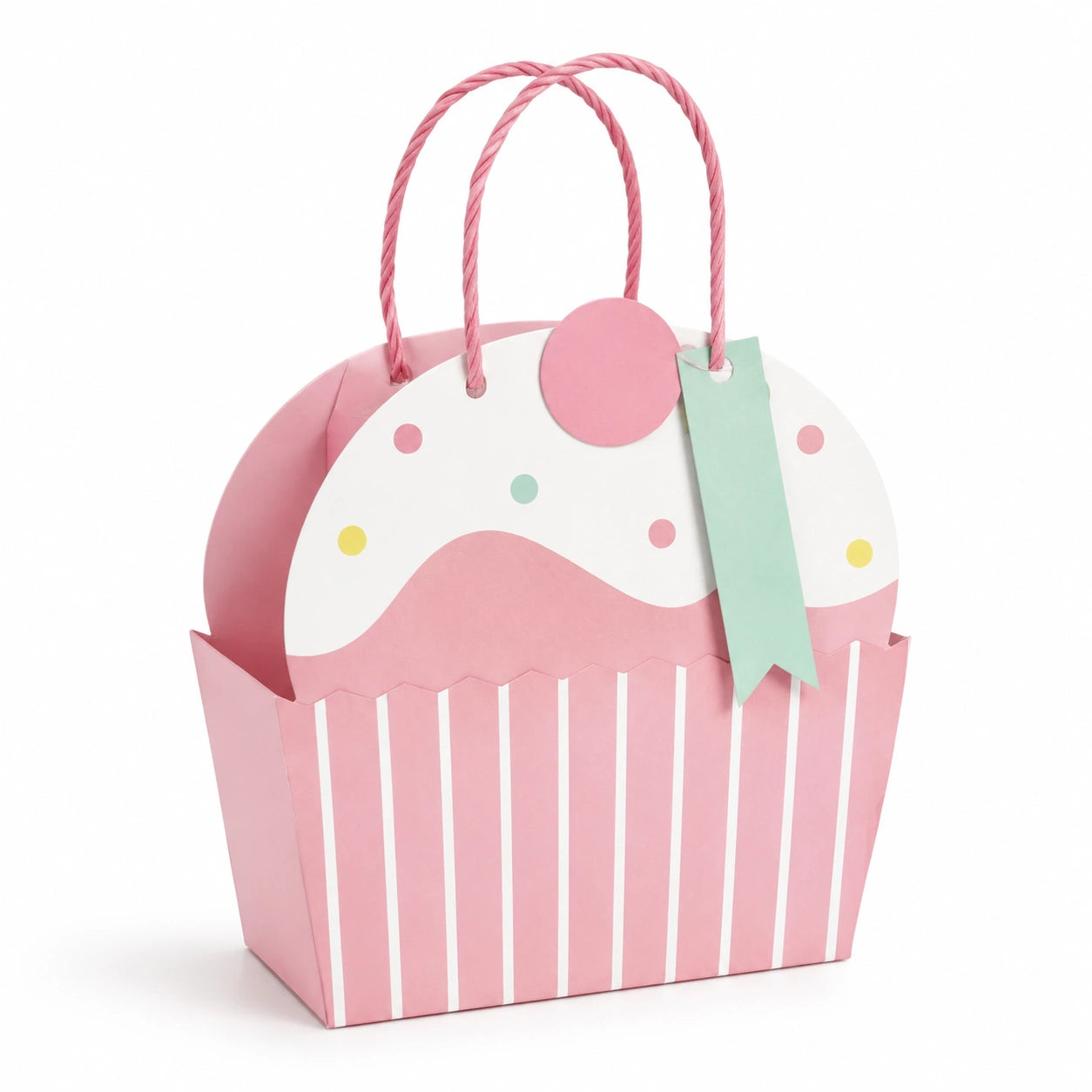 Geschenktüte 24 x 18 x 10 cm aus Papier Rosa gestreift mit Kordelgriffen