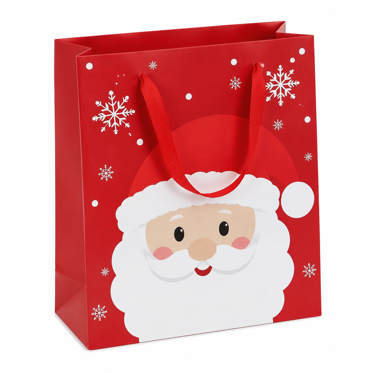 Geschenktüte 26 x 12 x 32 cm aus Papier Rot mit Weihnachtsmannmotiv und Textilgriffen