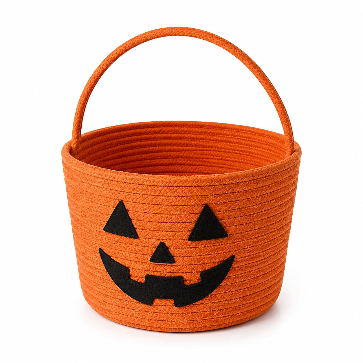 Aufbewahrungskorb 20 cm Baumwolle Orange mit Tragegriff und Kürbisgesicht