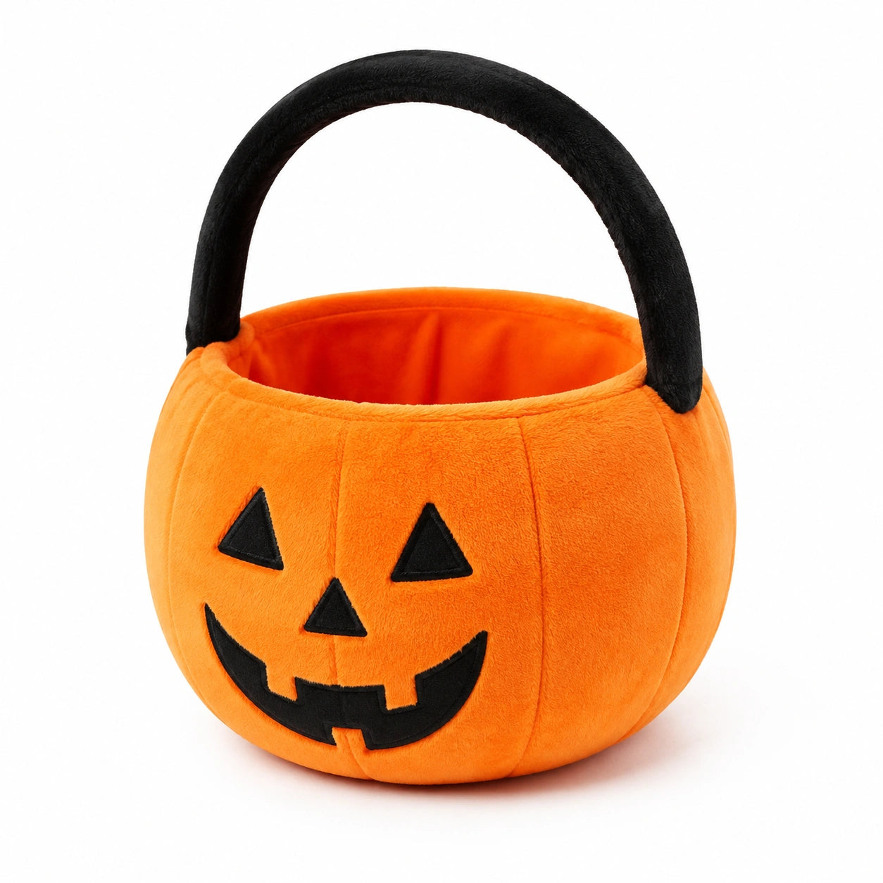 Halloween-Korb 25 cm aus Plüsch in Orange mit Tragegriff Kürbisdesign