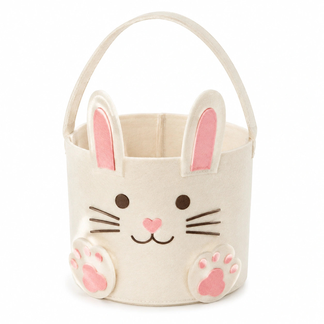 Osterkorb 24 cm Filz Creme Rosa mit Hasenmotiv und Tragegriff