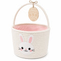 Osterkorb 22 cm aus Baumwolle Creme Rosa mit Hasenmotiv und Tragegriff