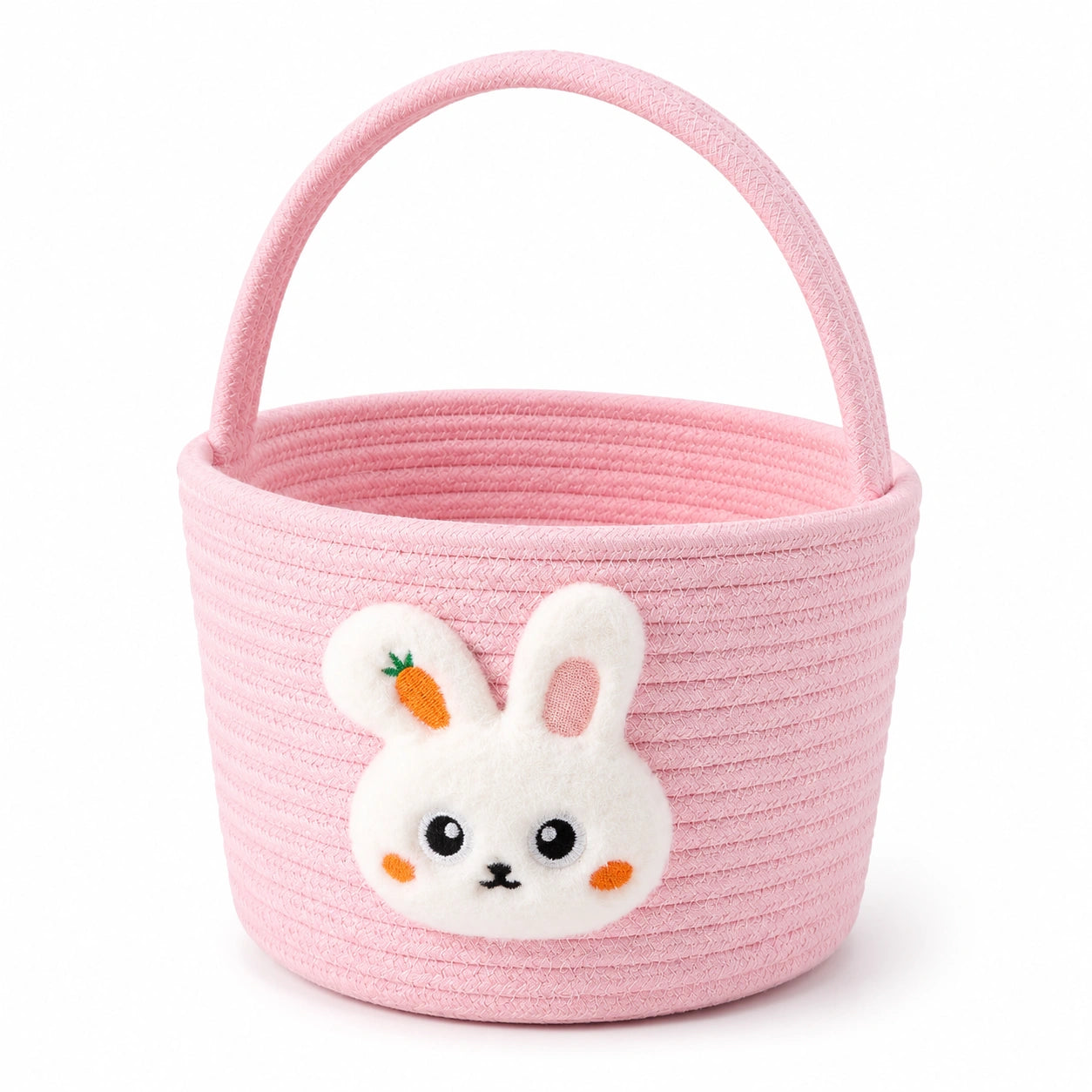 Aufbewahrungskorb 22 cm Rosa Textil mit Henkel und Hasenmotiv