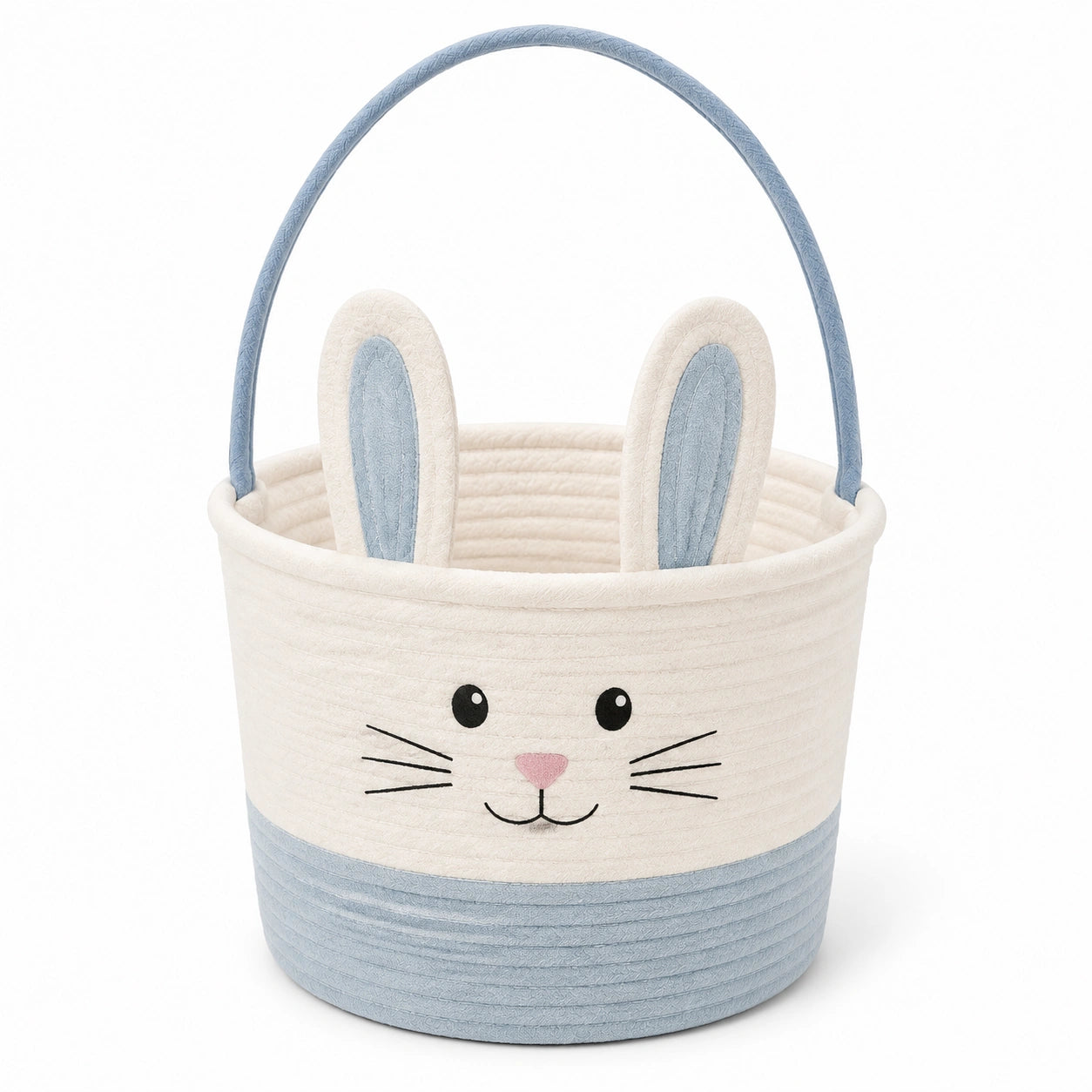 Aufbewahrungskorb 30 cm Textil cremeblau mit Hasenmuster und Tragegriff