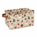 Aufbewahrungskorb 38 x 26 x 25 cm Stoff Beige Weihnachtsmotiv mit Kunstledergriffen