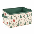 Aufbewahrungskorb 38 x 26 x 25 cm Textil Creme Grün Weihnachtsmuster mit Griffen