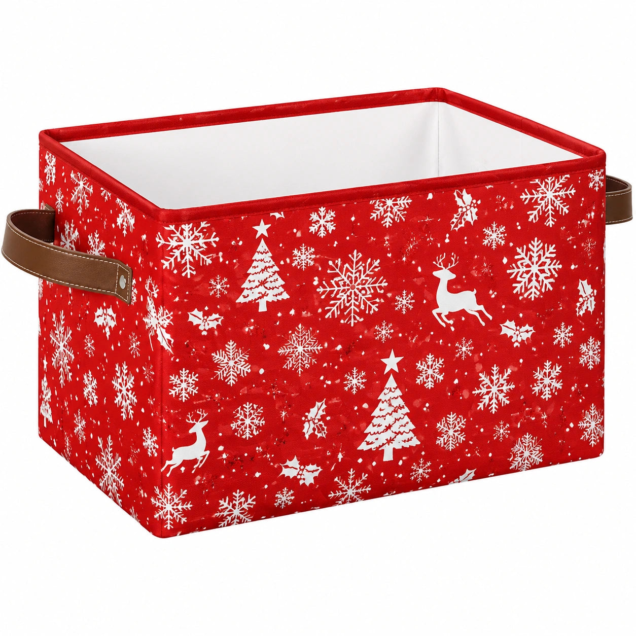 Aufbewahrungsbox 38 x 30 x 25 cm Stoff Rot mit Weihnachtsmotiv faltbar