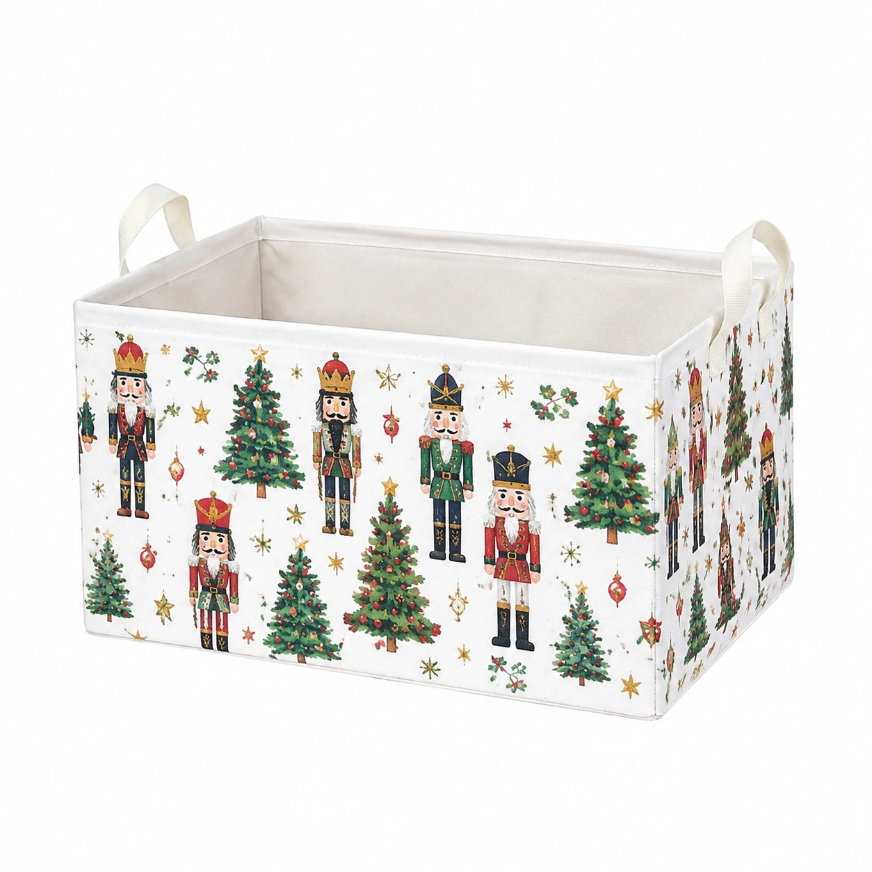 Aufbewahrungsbox 40 x 30 x 25 cm aus Stoff Weiß mit Weihnachtsmotiv faltbar