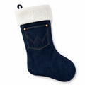 Weihnachtsstrumpf 45 cm aus Jeansstoff in Dunkelblau mit Teddyplüsch-Aufhängeschlaufe