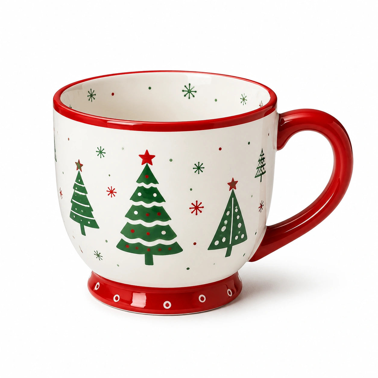 Kaffeetasse 10 cm Keramik Weiß Rot mit Weihnachtsbaum Motiv