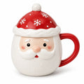 Keramikbecher 450 ml Rot Weiß mit Deckel Wintermotiv