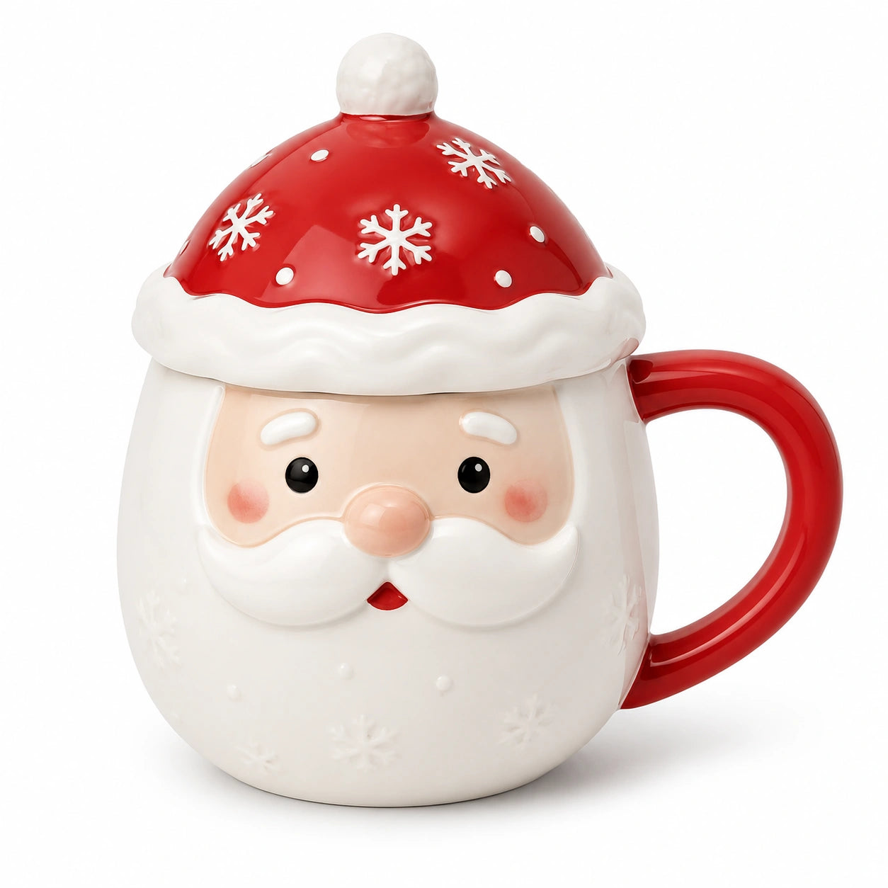 Keramikbecher 450 ml Rot Weiß mit Deckel Wintermotiv
