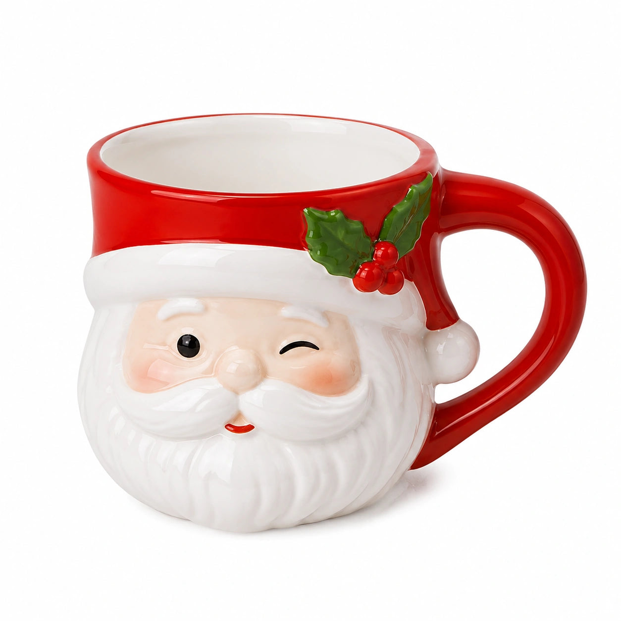 Keramiktasse 0.45 L Rot Weiß mit Gesichtsmotiv und Henkel