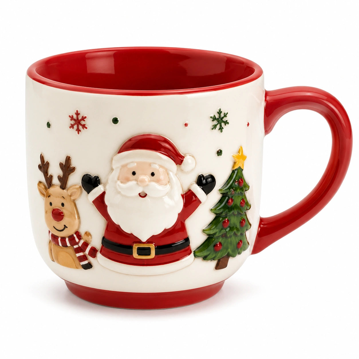 Keramiktasse 0.45 L Rot Creme mit Wintermotiv große Henkeltasse