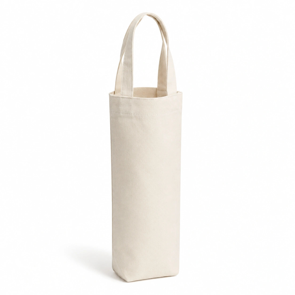 Flaschentasche 10 x 10 x 35 cm aus Baumwolle in Naturbeige für Weinflaschen mit Tragegriffen