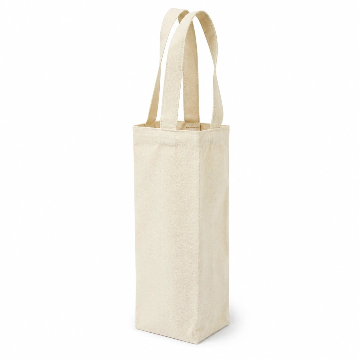 Flaschentasche 12 x 12 x 35 cm aus Baumwolle Naturbeige für Weinflaschen schlicht