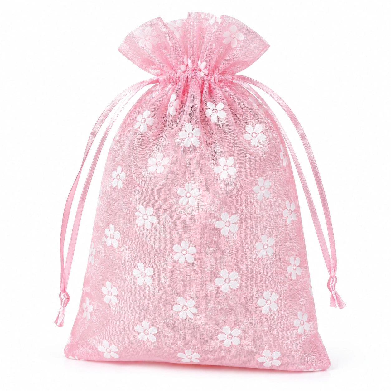 Organzabeutel 10 x 15 cm Rosa Blumenmuster mit Zugband für Geschenkverpackungen